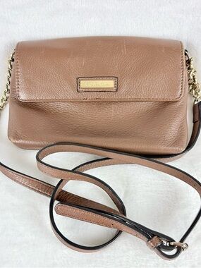 Calvin Klein Brown Vegan Leather Crossbody Bag with Gold Chain